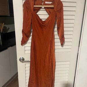 Astr Orange Cowl Neck Gown with Bishop Sleeves